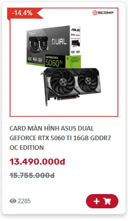 Card màn hình Asus Dual RTX 5060 Ti 16GB GDDR7